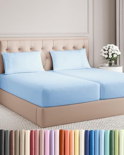 Split King Size 5 Piece Sheet Set - Comfy Breathable & Cooling - Light Blue by CGKUnlimited