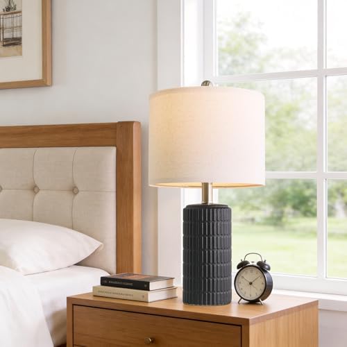 PoKat Small Table Lamps Set of 2 for Bedroom, 20.75'' Matte-Textured Farmhouse Ceramic Bedside Lamps for Night Stands, Stone-Like Modern Lamps for Living Room End Table Hallway Entryway Decor Black - Image 6