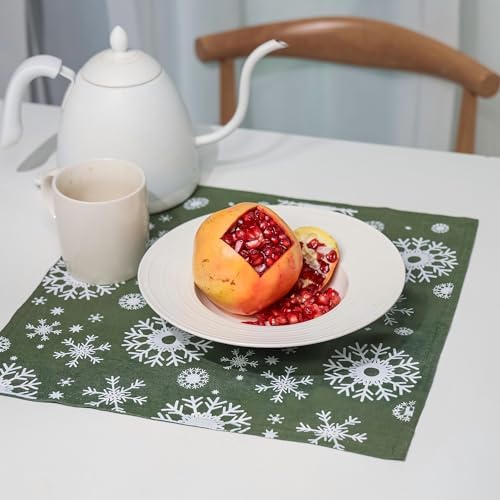 100% Pure Linen Christmas Napkins 15 x 15 Inch Snowflake Pattern - Set of 6 Pack, Green Dinner Cloth Napkin European Flax Natural Fabric Washable for Home and Kitchen - Image 3