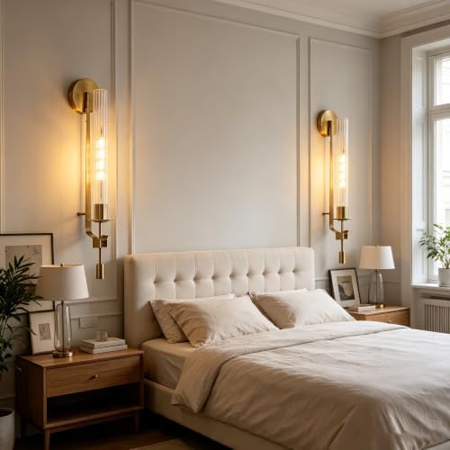 LIGHTLAND Gold Wall Sconces Set of 2, 28 Inch Modern Metal Glass Wall Light Fixture, Wall Lamp for Living Room Bedroom Hallway - Image 7