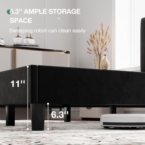 Novilla Queen Bed Frame, Queen Size Bed Frame with Wooden Slats Support, Velvet Upholstered Headboard, No Box Spring Needed, Heavy Duty Feet, Easy Assembly, Black Velvet - Image 6