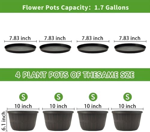 Quarut 4 Pack 10 inch Flower Pots,Plastic Plants Pots Outdoor - Image 4