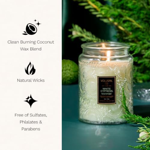 Voluspa White Cypress,Large Candle Jar,18 Ounce,100 Hour Burn Time, & Coconut Wax for Clean Burning,Handcrafted in the USA - Image 4