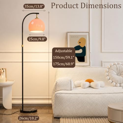 Pink Arc Floor Lamp with Natural Marble Base, Mid Century Modern - Image 6