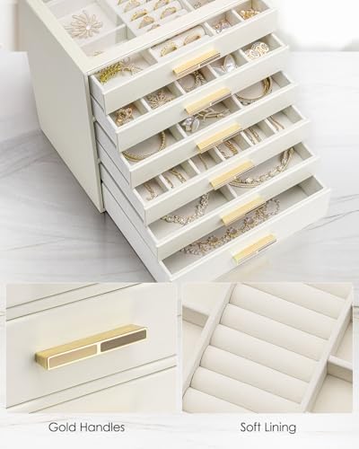 VLANDO Jewelry Box Organizer, 6-Layer Storage Drawers, Glass Window, Modern - Image 5