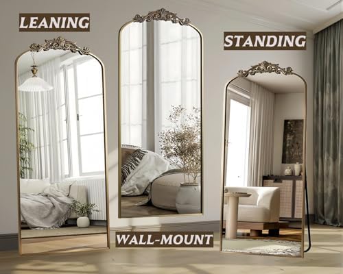 Dewfig Arched Full Length Mirror, 71"x28" Floor Mirror with Carved, Bronze - Image 3
