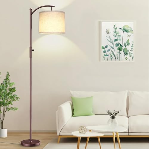 ROTTOGOON Dimmable Floor Lamp, Arc Floor Lamps for Living Room, Stepless Dimming Modern Standing Lamp with Linen Shade, Tall Lamp for Bedroom Office Dining Room- Brown by ROTTOGOON