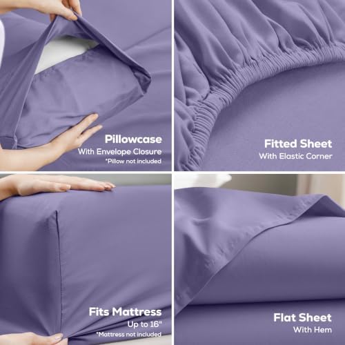 Queen Sheets Set, 4 Pieces 16" Deep Pocket Hotel Luxury Bed Sheets, Peri - Image 3