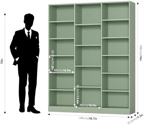 FACBOTALL Triple Wide Bookshelf, Large Bookshelf with 17 Display Shelves - Image 3