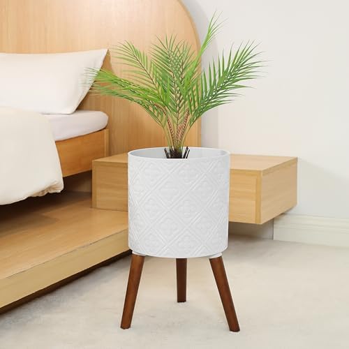 10 Inch Plant Pot with Stand, Planter for Indoor Plants, Modern Large Flower Planter Pot with Drainage Holes for Outdoor, Matte White - Image 4