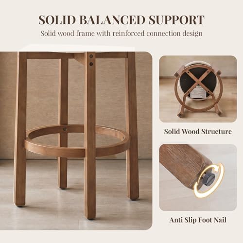 LukeAlon Mid Century Linen Bar Stools Set of 4, 30.25" Seat Height Upholstered Barstools with Wood Legs Modern Tall Bar Chair with Curved Low Back Round Footrest for Pub Home Kitchen Island, Beige - Image 5
