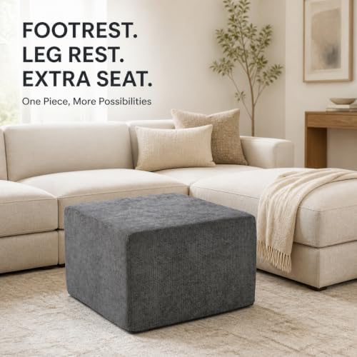 MONVANE 27.5" Square Ottoman, Modular Foot Rest, Grey - Image 5