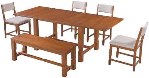 VilroCaz Farmhouse 6-Piece Acacia Wood Extendable Dining Table Set - Image 5