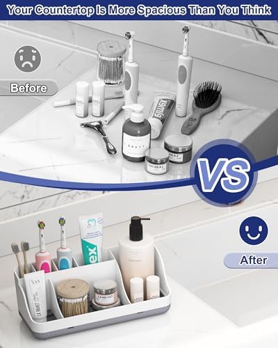 Bathroom Counter Organizer and Storage, 7 Slots Detachable Toothbrush Holders for Bathrooms, Anti-Slip Electric Toothbrush and Toothpaste Holder Countertop Vanity Organizer Accessories for Adults Kids - Image 6