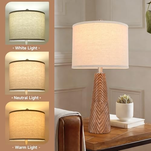 Terpsichore Nightstand Lamp Bedside Lamps Set of 2 Vintage Rustic Farmhouse Table Lamp 3 Way Dimmable Horizontal Stripe Light,for Living Room Bedroom,USB A+C (Brown, Hing 24 Inch) - Image 3