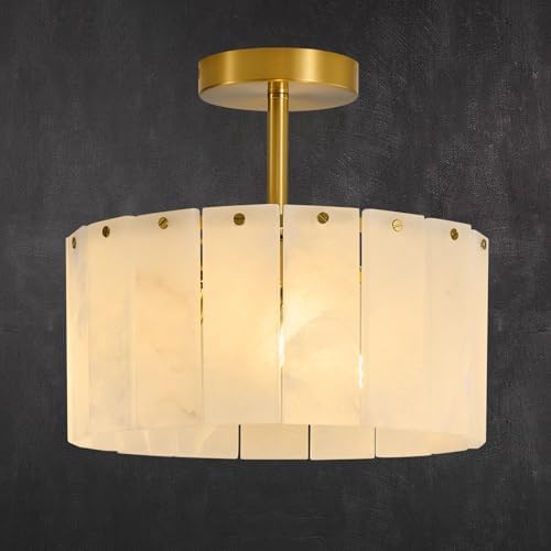Modern Alabaster Ceiling Light, 11.8" Small Marble Light Fixture by HONIEGG