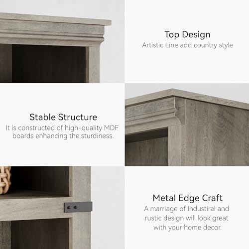 GarveeHome 5 Tier Farmhouse Bookcase, 67.4" Tall Book Shelf with Storage - Image 5