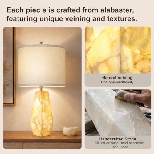 Scenekoy Alabaster Table Lamps Set of 2, Modern Desk lamp with Night Light - Image 4