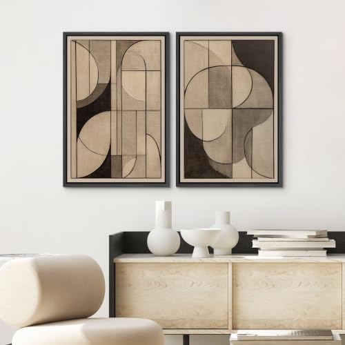 SIGNWIN Framed Canvas Print Wall Art Set Neutral Beige Brown Geometric Abstract Shapes Illustrations Modern Art Rustic Ultra for Living Room, Bedroom, Office - 24"x36"x2 BLACK - Image 3