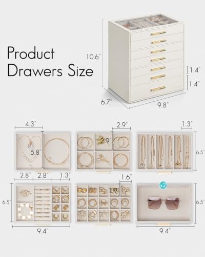 VLANDO Jewelry Box Organizer, 7-Layer Storage Drawers, Glass Window, Modern - Image 3