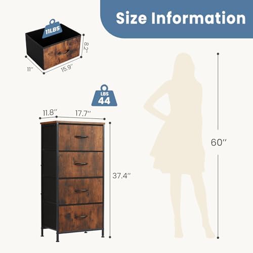 DUMOS Nightstand, Bedside Table with 4 Fabric Drawers - Image 3