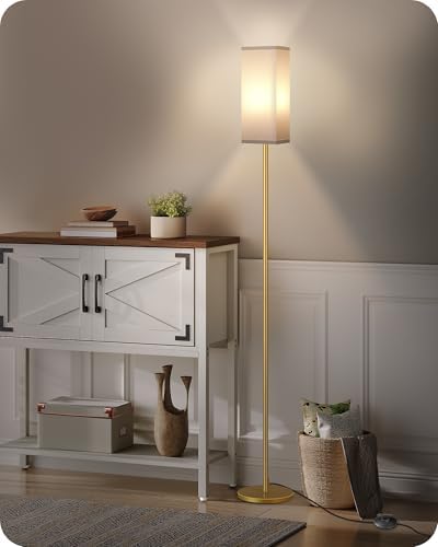 Floor Lamp, Pole with Foot Switch, Modern Standing Lamp Lampshade, Minimalist Freestanding Lamp (Bulb Not Included), for Living Room, Bedroom Office ETL Listed Gold and White DCW07LD05 - Image 4
