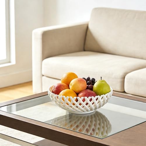 Ceramic Fruit Bowl Basket Bowl for Kitchen 10 Inches Handmade Ceramic Decorative Bowls Fruit Basket for Fruit, Vegetables,Gift,Table Countertop,Home (White) - Image 3