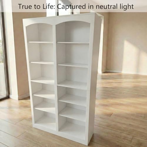 holzart 71" Tall Bookcase, Double Wide White Bookshelf with Arched Design, 12-Tier Open Wood Display Shelf Storage Organizer for Living Room, Home Office (41.6" W x 70.8" H) - Image 6
