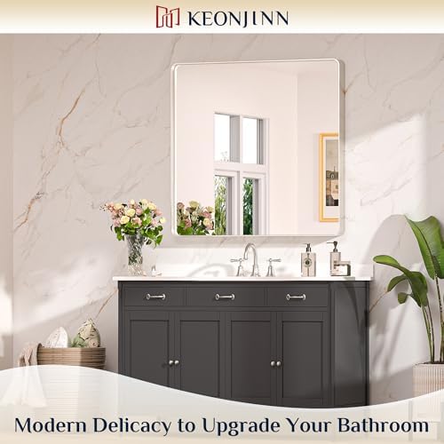 Keonjinn 36 x 36 Inch Brushed Nickel Bathroom Vanity Mirror, Aluminum Frame - Image 2