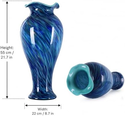 20" Tall Hand Blown Glass Vase – Pretty Ruffle Wide Mouth Decorative Flower Vase, for Modern Home Decor, Ideal Centerpiece for Living Rooms, Wedding & Home Decor - Image 3