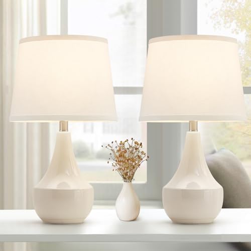 GyroVu 18" Table Lamp Set of 2, Ceramic Table Lamp Classic Beside Lamps Nightstand Lamp Modern Lamp for Living Room, Bedroom & Office Rocker Swtich Cream-LED Bulbs Included by WelcomeGyroVu