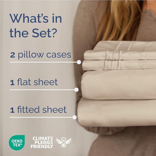 Full Size 4 Piece Sheet Set - Comfy Breathable & Cooling Sheets - Wheat - Image 2