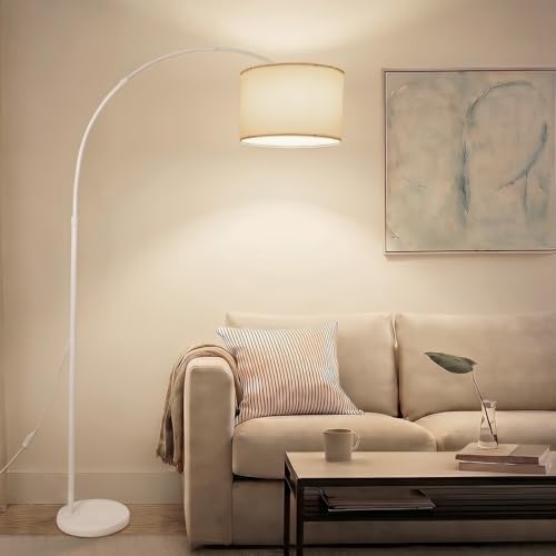 White Arc Floor Lamp, Modern Standing Lamp with Marble Base by OUATER