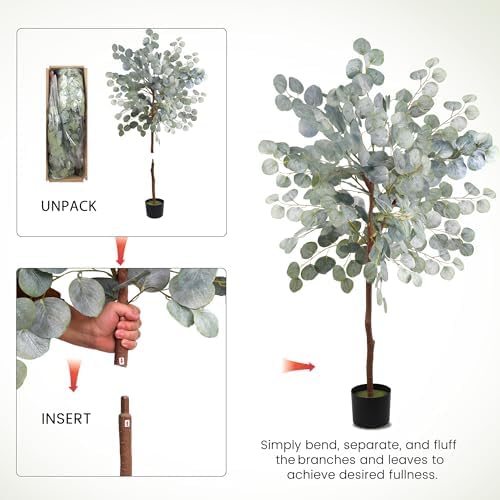 Artificial Eucalyptus Tree 4FT with White Silver Dollar Leaves - Image 4