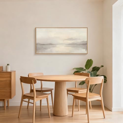 LHIUEM Large Abstract Neutral Beige Pastel Framed Canvas Wall Art,Modern Watercolor Lakes Wall Decor,Nature Mountain Minimalist Artwork for Living Room,Bedroom,Dining Room,Office-20 x40 x1 - Image 3