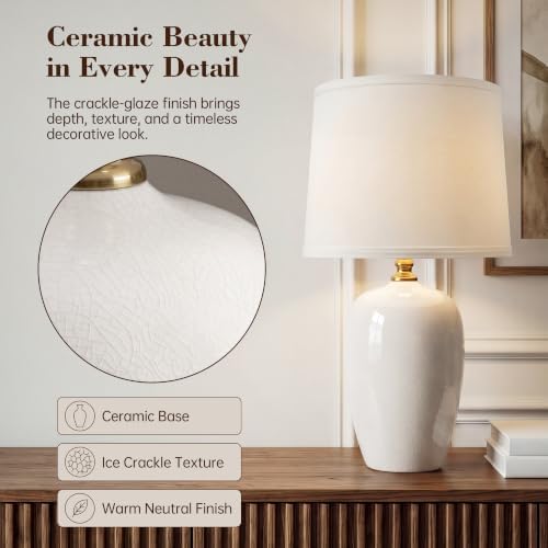 Dawnwake 19.1" Ceramic Table Lamps Set of 2 for Bedroom Living Room,White - Image 2