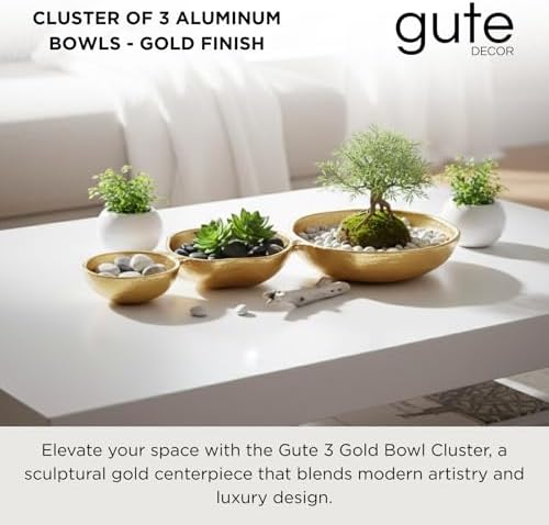 3 Cluster Decorative Bowls Gold Hammered Snack Tray Bowl Chip & Dip Serving Piece Strong Brass Centerpiece Beautiful Room Accent & Entertaining Parties Home Decor Wedding Gifts 14 Inch Decorative Gift - Image 2