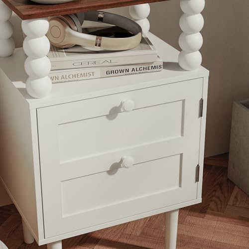 Veegle White Nightstand,Mid-Century Modern Bedside Table with Storage Drawer and Open Wood Shelf, for Bedroom and Small Spaces,Night Stand with Solid Wood Legs (White) - Image 7