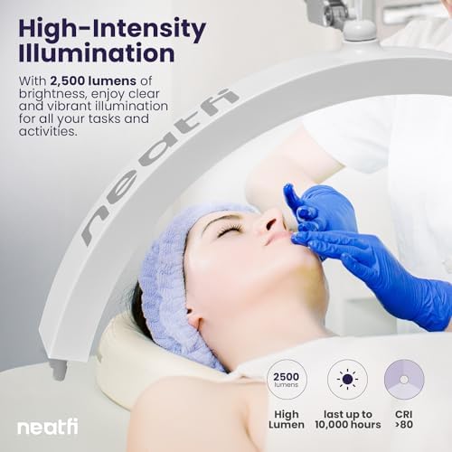 Neatfi Half Moon LED Table Lamp for Estheticians & Nail Techs – 2,500 Lumens | 5 Light Modes | Professional Task Lamp for Facial, Waxing, Threading & Tattoo (White, CCT with Clamp) - Image 2