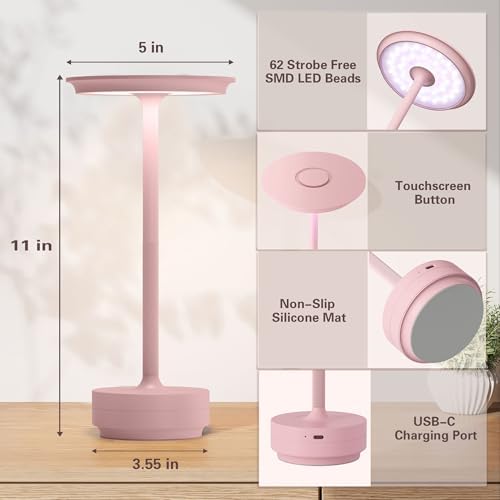 Cordless Table Lamp Set of 2,Rechargeable Battery Powered LED Table Light - Image 2