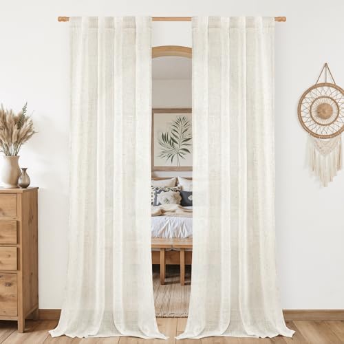 LAMIT Cream 80 inch Linen Curtains for Doorway, Semi Sheer Drapes by LAMIT