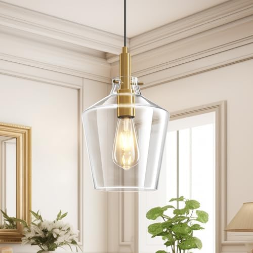 Glass Pendant Lighting for Kitchen Island Entryway 1 Pack Gold Clear 8 Inch by Vaziden
