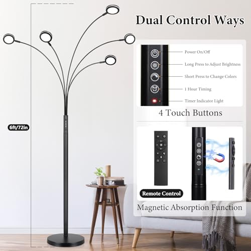 Bairth LED Arc Floor Lamp with Remote,2250LM Dimmable Floor Lamp with Timer - Image 2