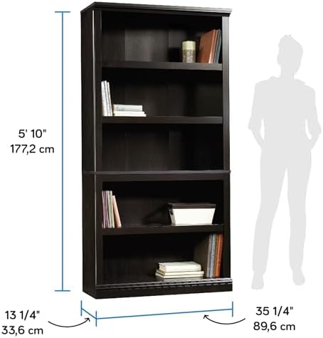 Sauder 5 Tier Book Shelf Wooden Bookcase Multipurpose Bookshelf for Home Office, Living Room, in Estate Black finish - Image 3