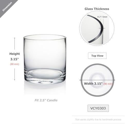 WGVI Thick Quality Clear Right Cylinder Glass Vase, 3" W x 3" H, Equilateral Cylinder, Floral Container, Round Glass Votive Candle Holder, Flower Vases, Table Top, 1 Piece - Image 2