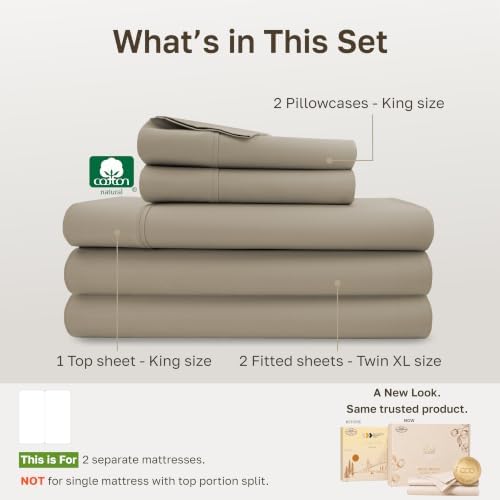 California Design Den Soft 100% Cotton Split King Bed Sheets, 5 Pcs, Taupe - Image 4