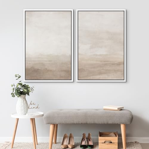 SIGNWIN Framed Canvas Print Wall Art Abstract Wave Pattern Modern Art Minimalist Neutral Decor for Living Room, Bedroom, Office - 24"" x36 x2 White - Image 2
