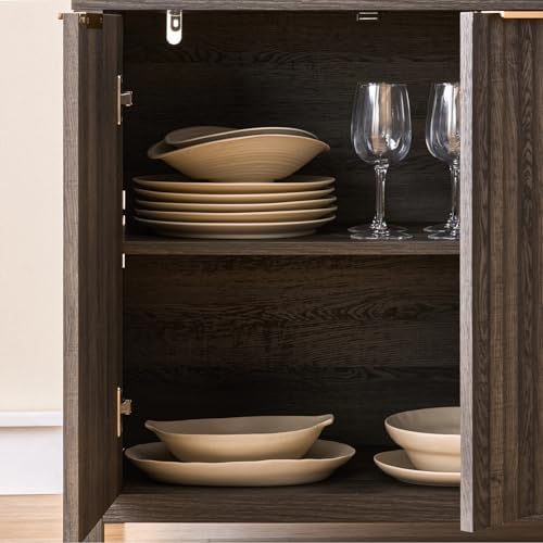 OAKHAM Home Fluted Sideboard Cabinet 46.6" Black Oak - Image 6
