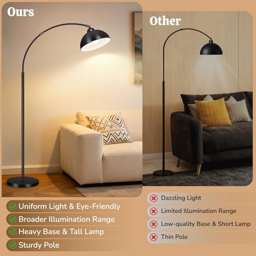 Arc Floor Lamps for Living Room, 72" Modern Tall Lamp with Remote Control and Stepless Dimmable 9W LED Bulb, Over Couch Arched Reading Lamp for Bedroom, Office(Black) - Image 4