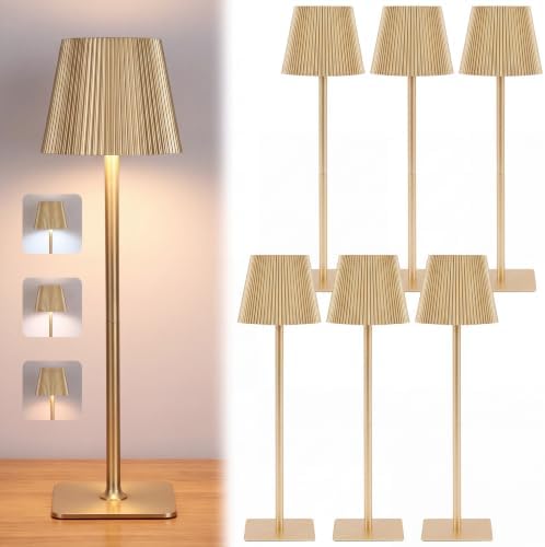 6 Pack LED Cordless Table Lamp Portable Rechargeable Desk Touch Lamp Waterproof 3000mah Battery Operated 3 Color Stepless Dimming Touch Control for Restaurant Bedroom, Classic(Gold) by Unknown